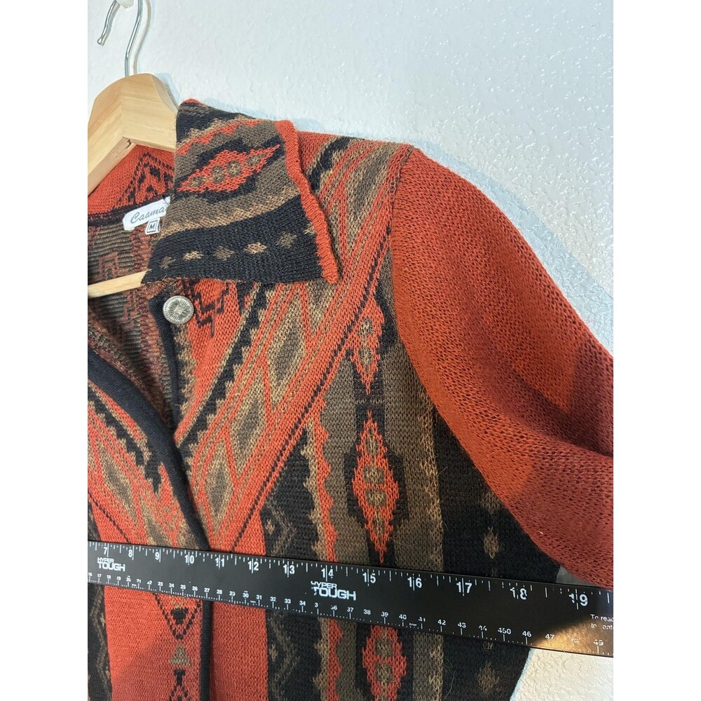 Caamano Cardigan Sweater Womens M Orange Alpaca Hand Knit Aztec Western Peru - Picture 7 of 16
